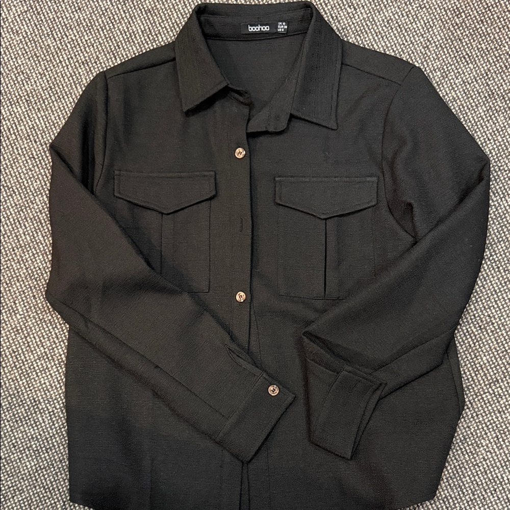 Boohoo Black Casual Button Down Shirt